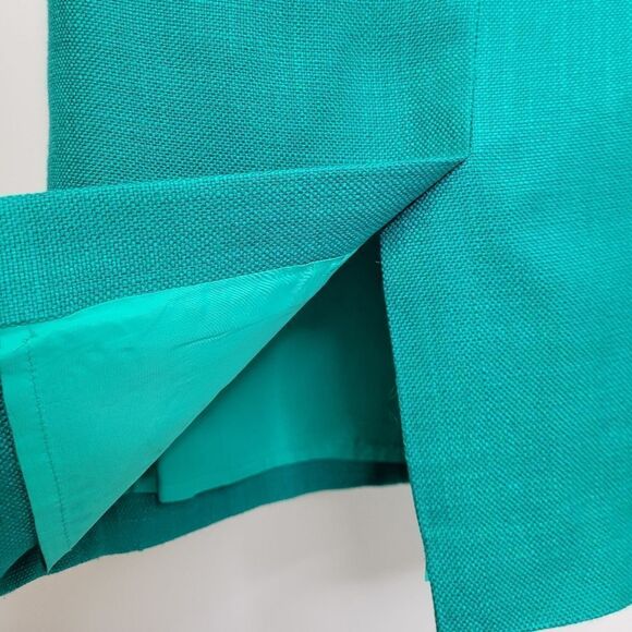 VINTAGE 80s dress teal short sleeve woven  secretary with gold buttons S‎ - Picture 5 of 11
